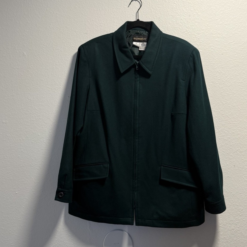 Requirements Wool Jacket Woolmark Zip Up Coat Size 18 Plus Size 1X Deep Green